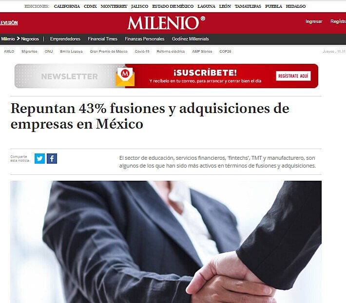 Repuntan 43% fusiones y adquisiciones de empresas en Mxico